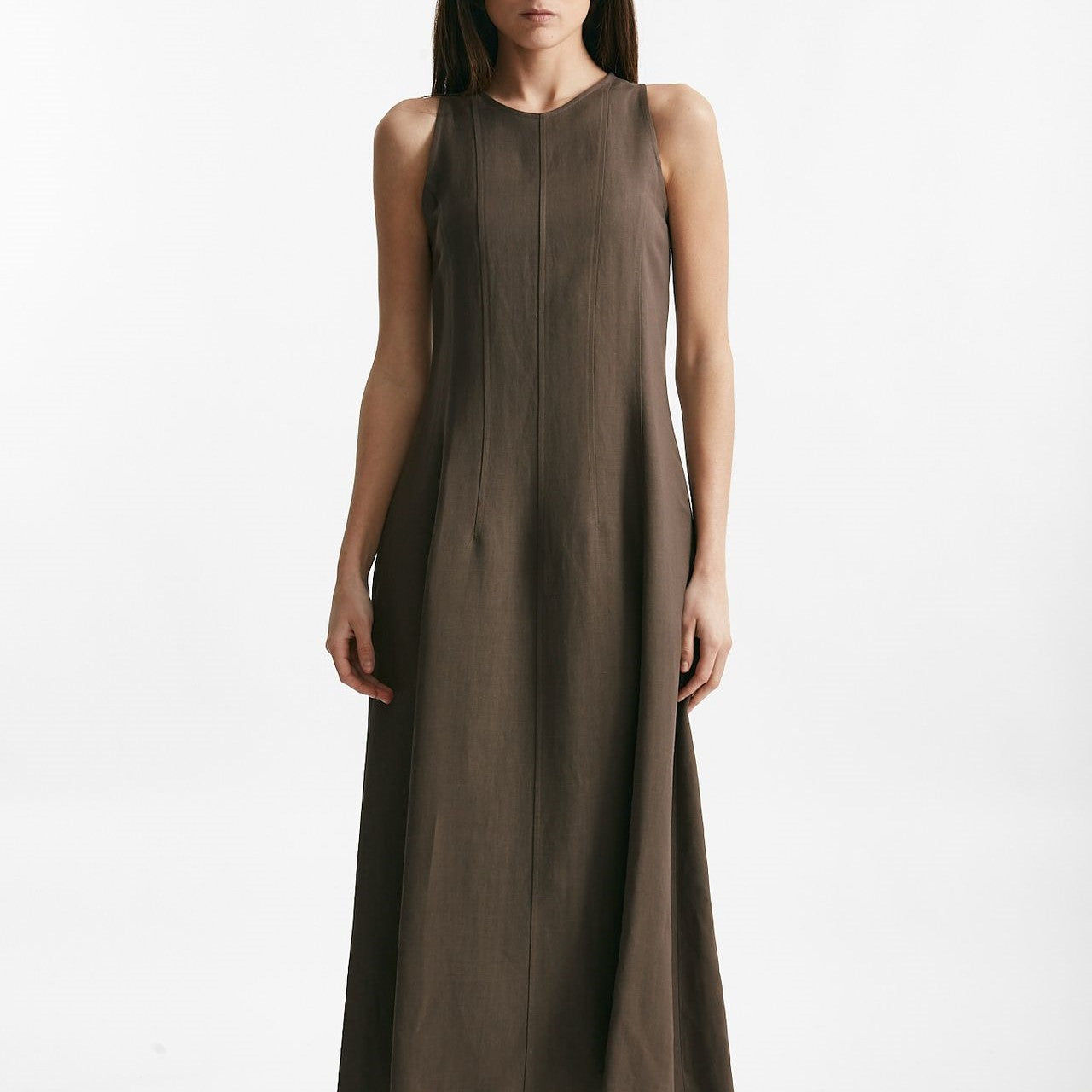 abito in viscosa e lino marrone women Antonelli firenze - 7