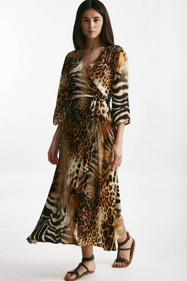 abito wrap animalier scollo incrociato women Bellini
