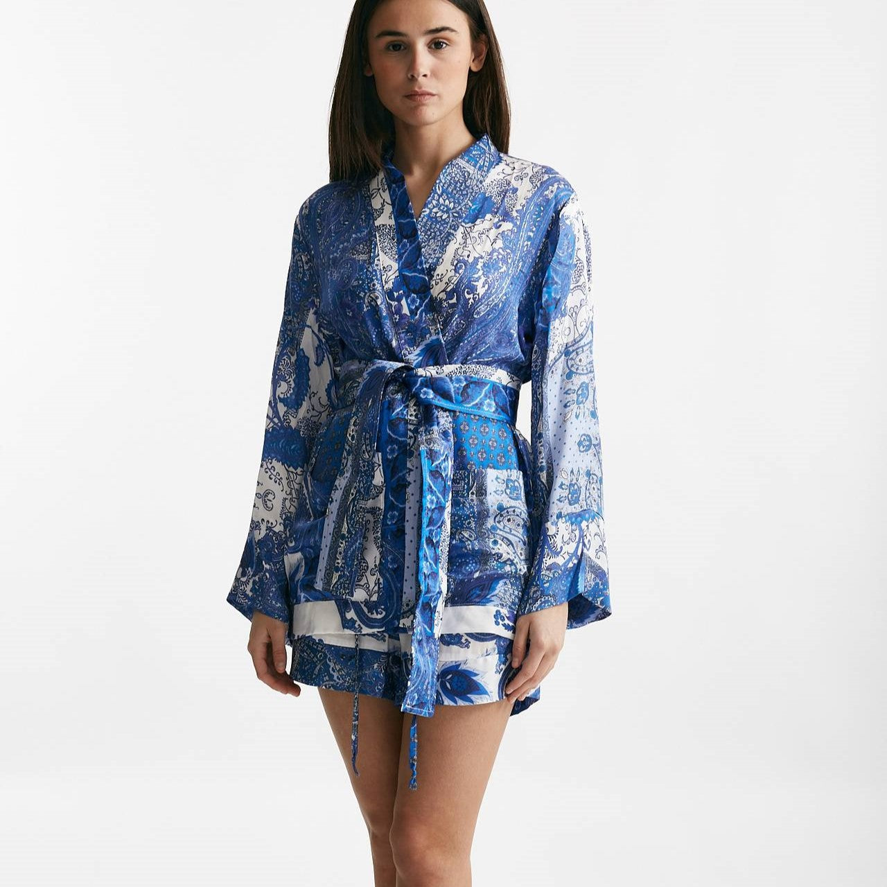 kimono in fantasia azzurra blu e bianca women Bellini - 10
