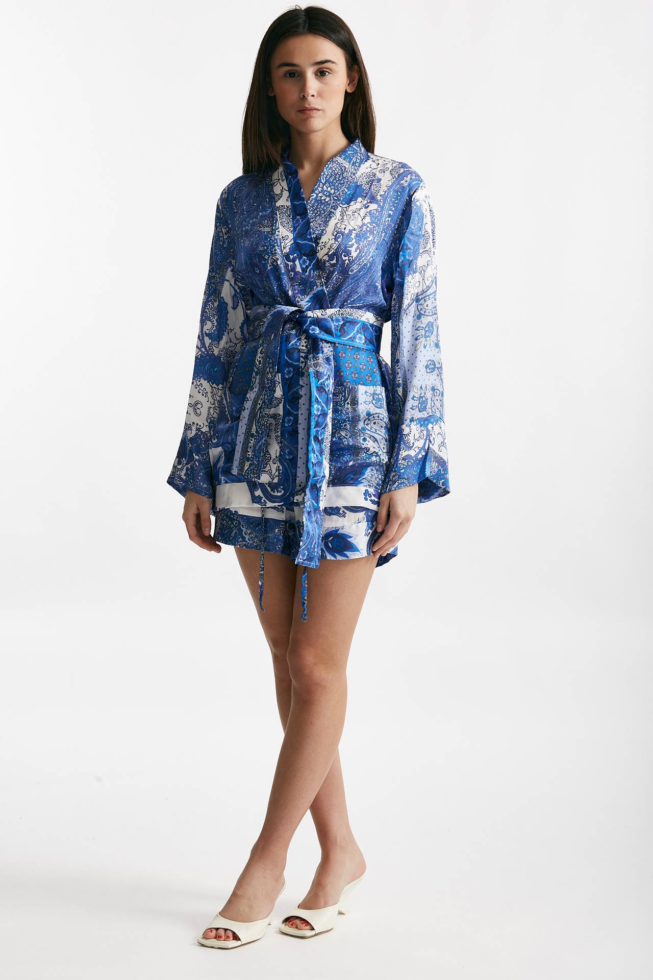 kimono in fantasia azzurra blu e bianca women Bellini - 1