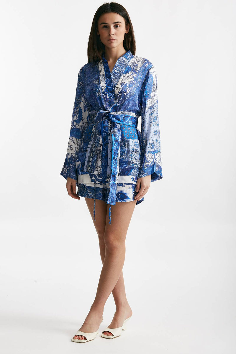 kimono in fantasia azzurra blu e bianca women Bellini - 1