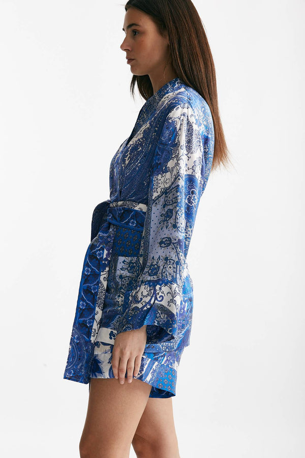 kimono in fantasia azzurra blu e bianca women Bellini