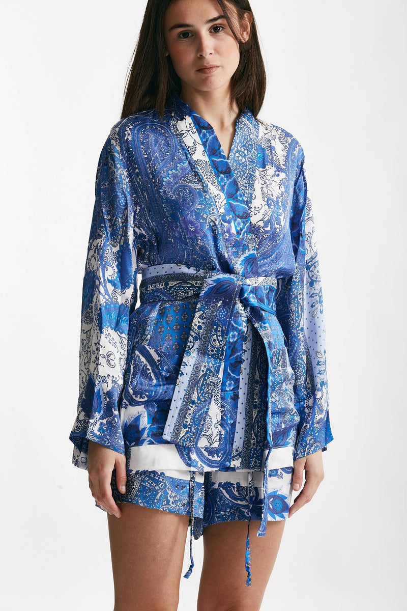 kimono in fantasia azzurra blu e bianca women Bellini - 4
