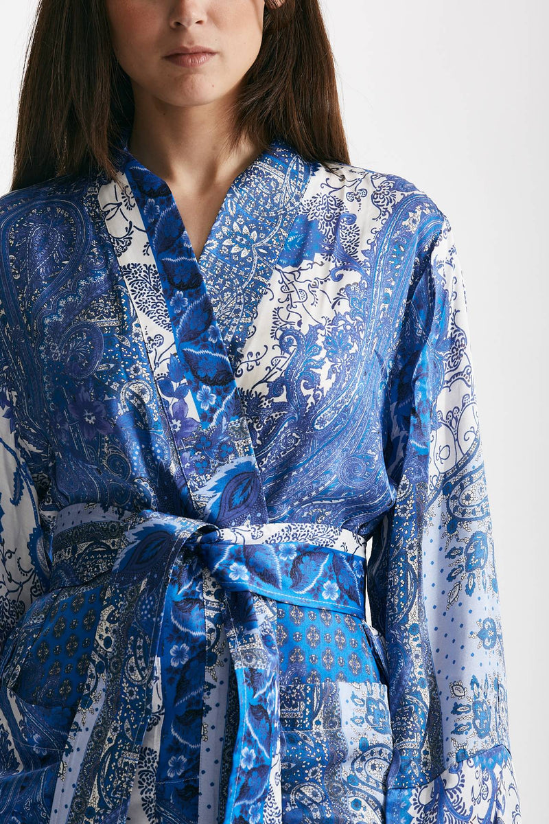 kimono in fantasia azzurra blu e bianca women Bellini - 6