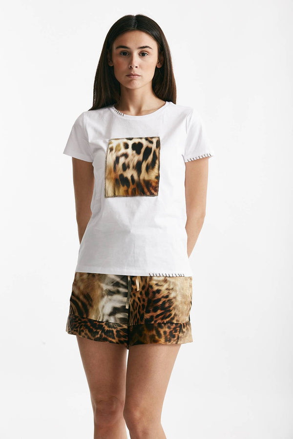 t-shirt con applicazione animalier bianca women Bellini