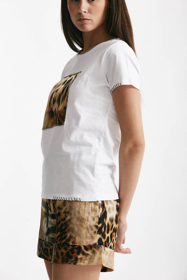 t-shirt con applicazione animalier bianca women Bellini