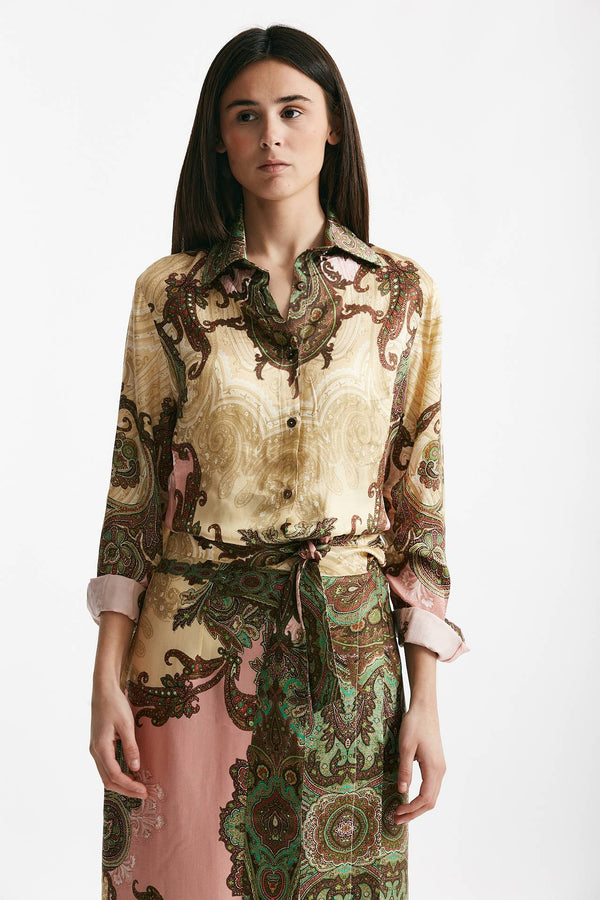 camicia in fantasia beige rosa e verde women Bellini