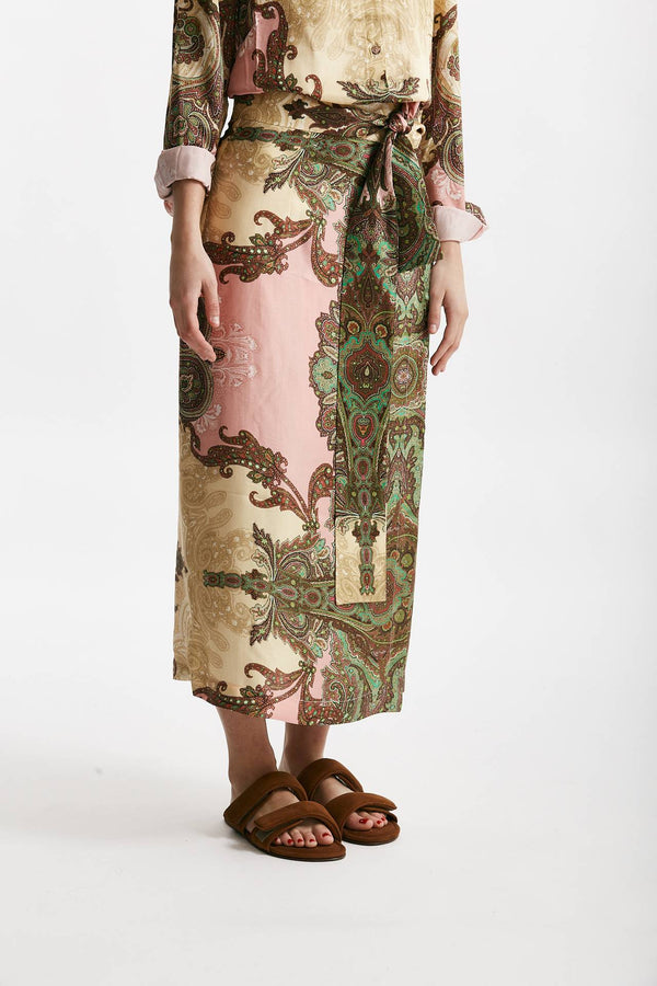 gonna a portafoglio fantasia beige rosa e verde women Bellini
