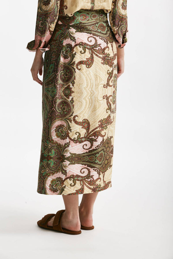gonna a portafoglio fantasia beige rosa e verde women Bellini