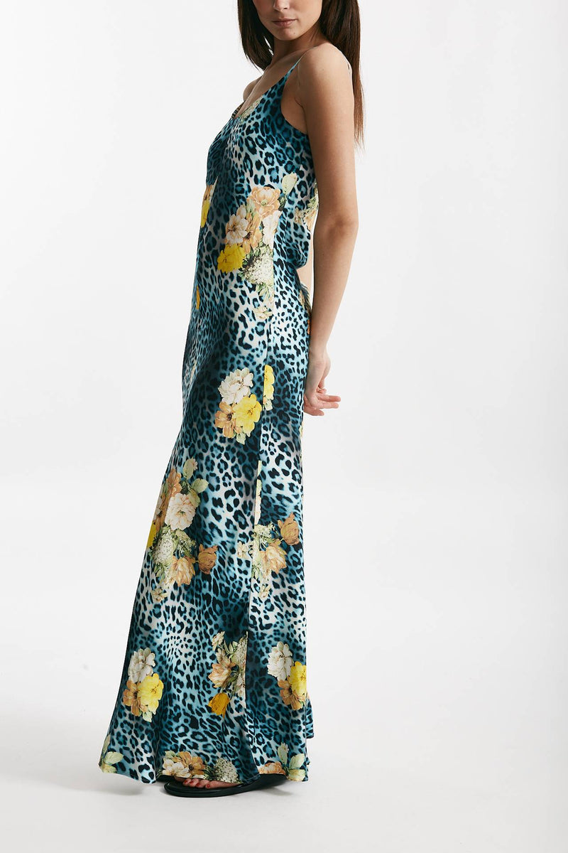 abito lungo in viscosa fantasia animalier azzurra e gialla women Bellini - 2