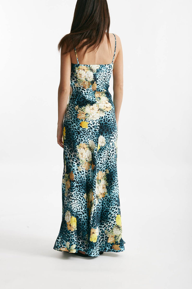 abito lungo in viscosa fantasia animalier azzurra e gialla women Bellini - 3