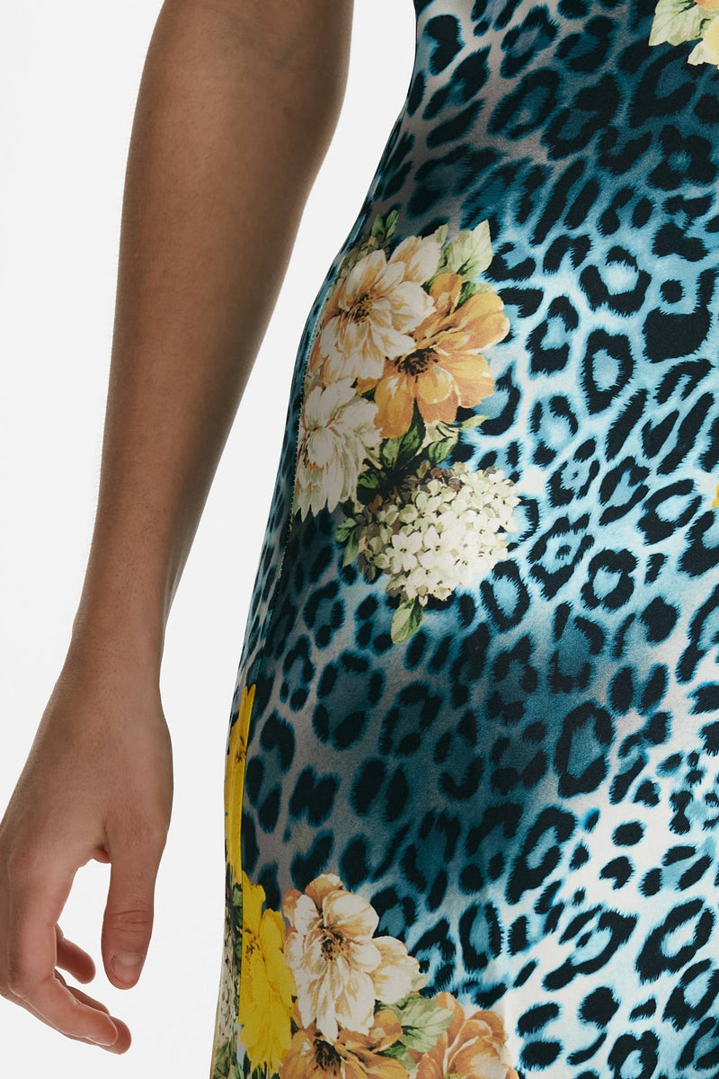 abito lungo in viscosa fantasia animalier azzurra e gialla women Bellini - 5