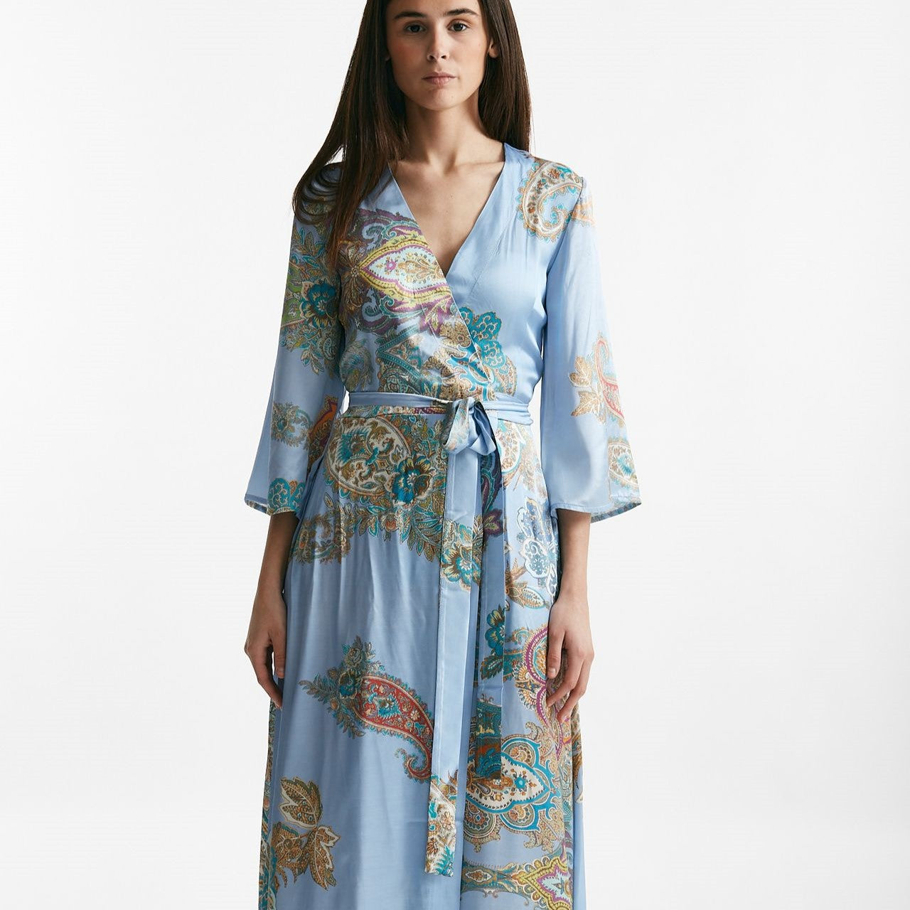 abito wrap in fantasia fantasia fondo azzurro women Bellini - 8