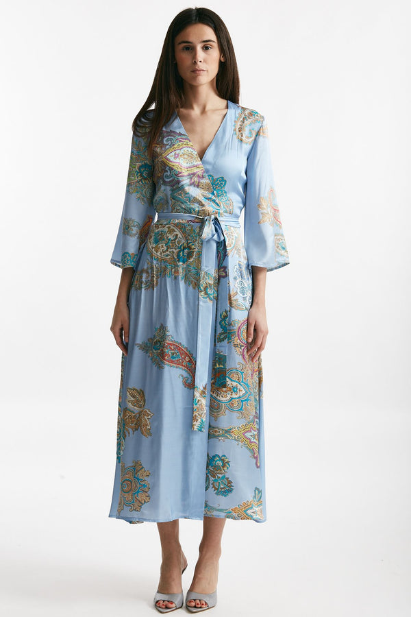 abito wrap in fantasia fantasia fondo azzurro women Bellini
