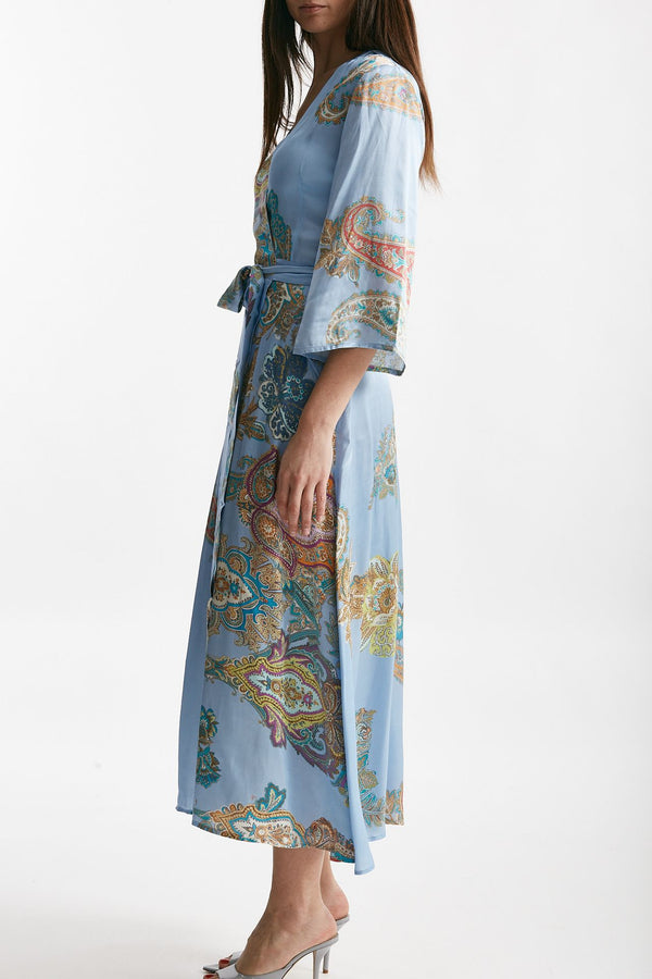 abito wrap in fantasia fantasia fondo azzurro women Bellini