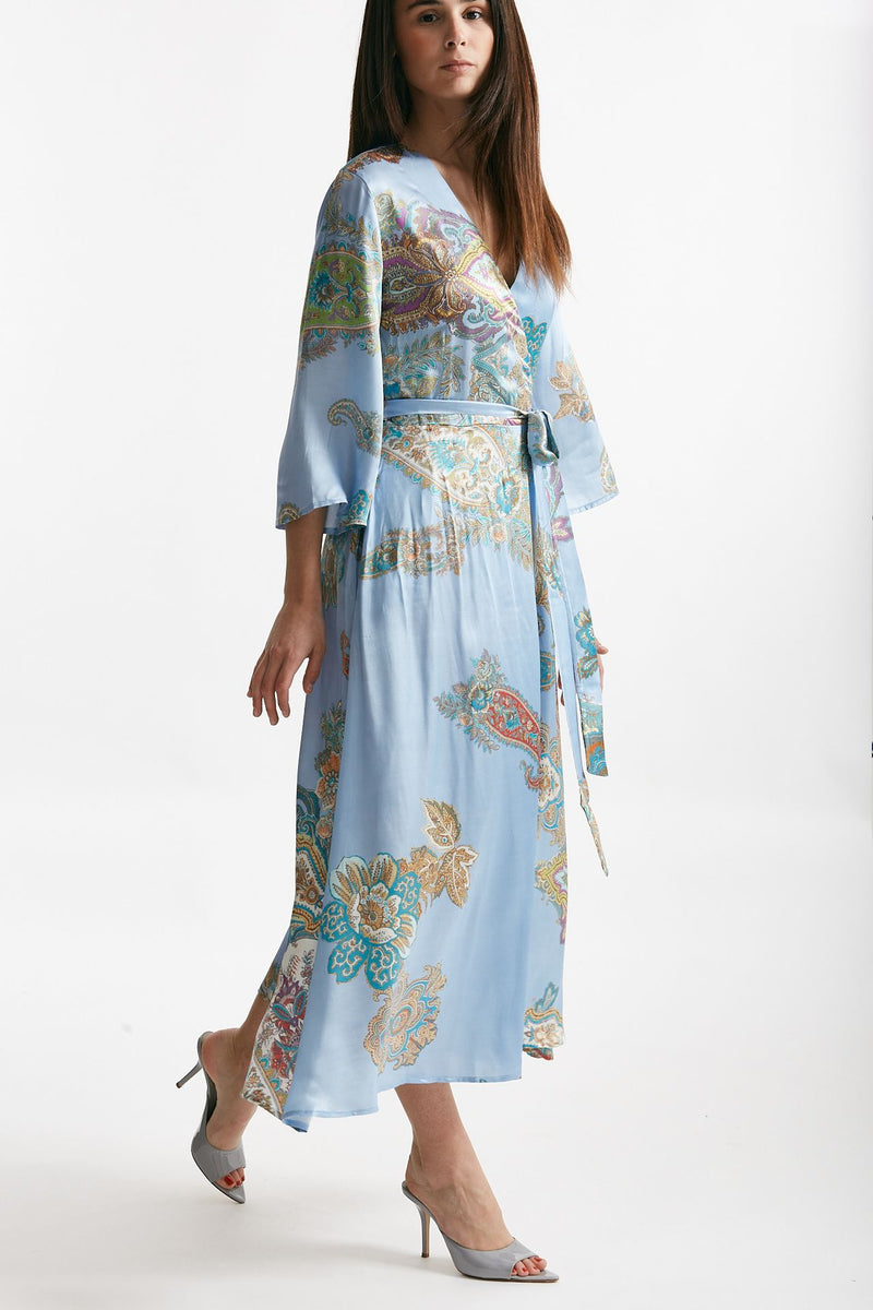 abito wrap in fantasia fantasia fondo azzurro women Bellini - 4