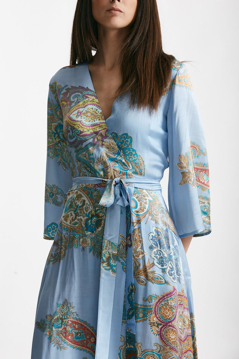 abito wrap in fantasia fantasia fondo azzurro women Bellini - 6