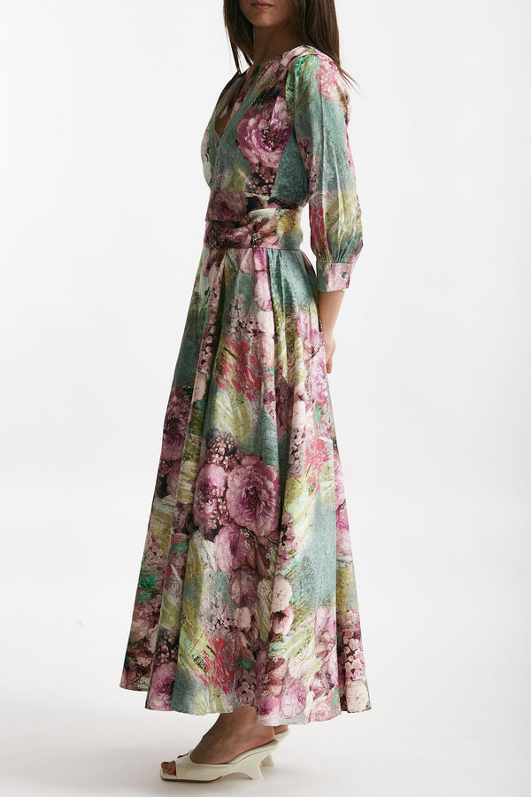 abito in cotone fantasia rosa e verde scollato women Bellini