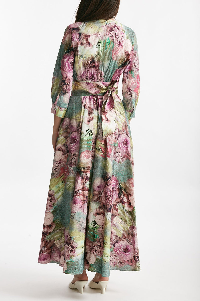 abito in cotone fantasia rosa e verde scollato women Bellini - 3