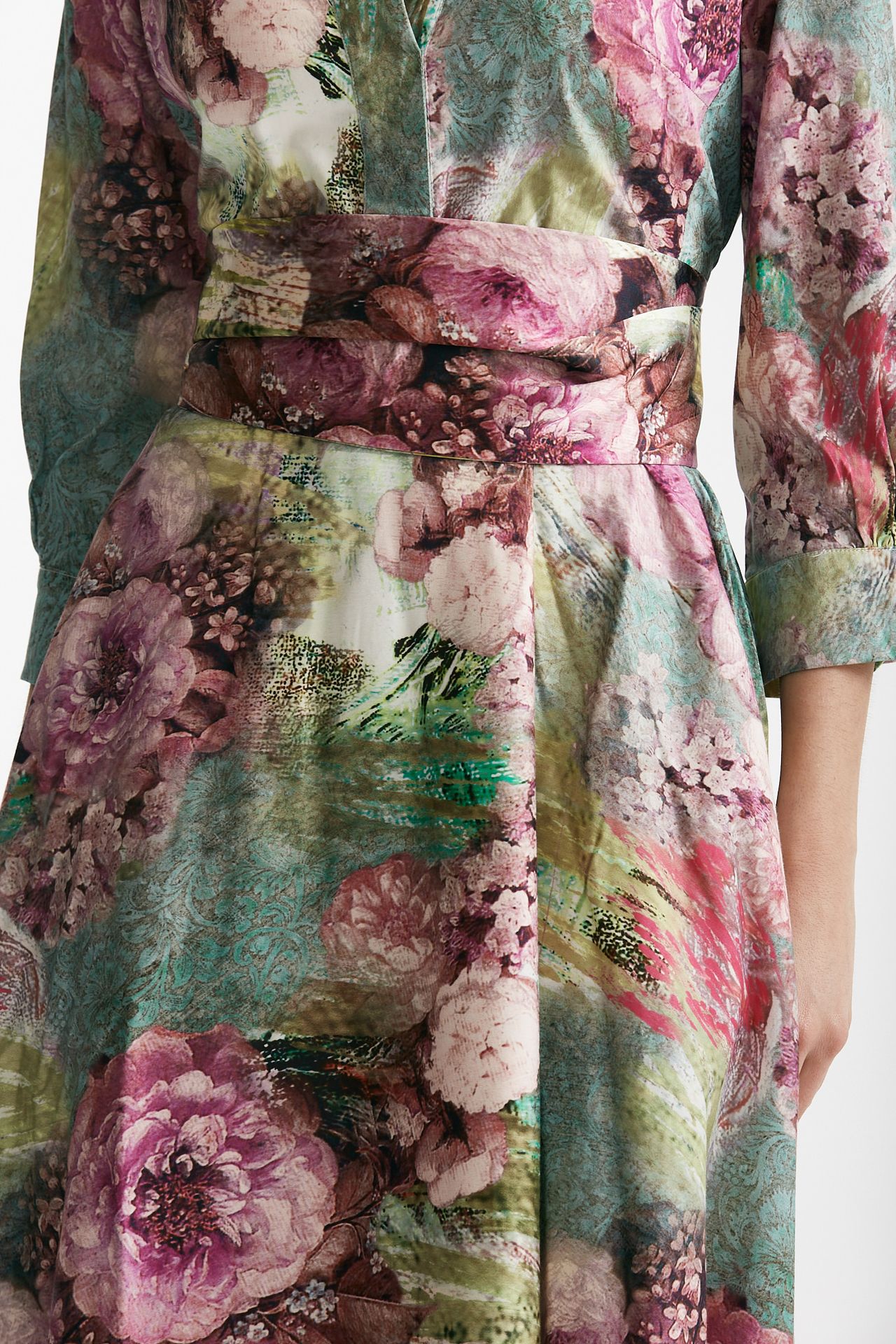 abito in cotone fantasia rosa e verde scollato women Bellini - 6