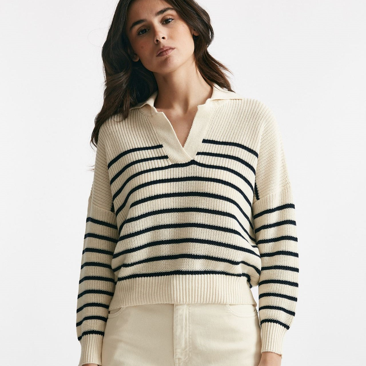 maglia lavorata in cotone rigata panna e blu women Be you - 7