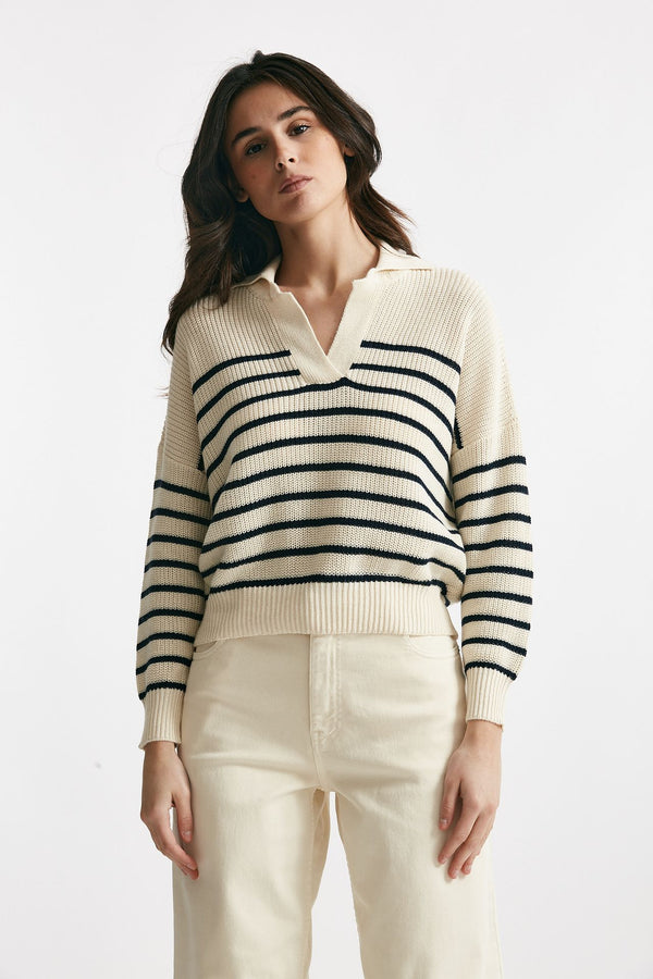 maglia lavorata in cotone rigata panna e blu women Be you