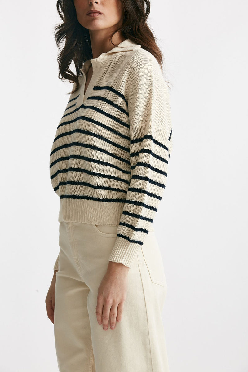 maglia lavorata in cotone rigata panna e blu women Be you - 2