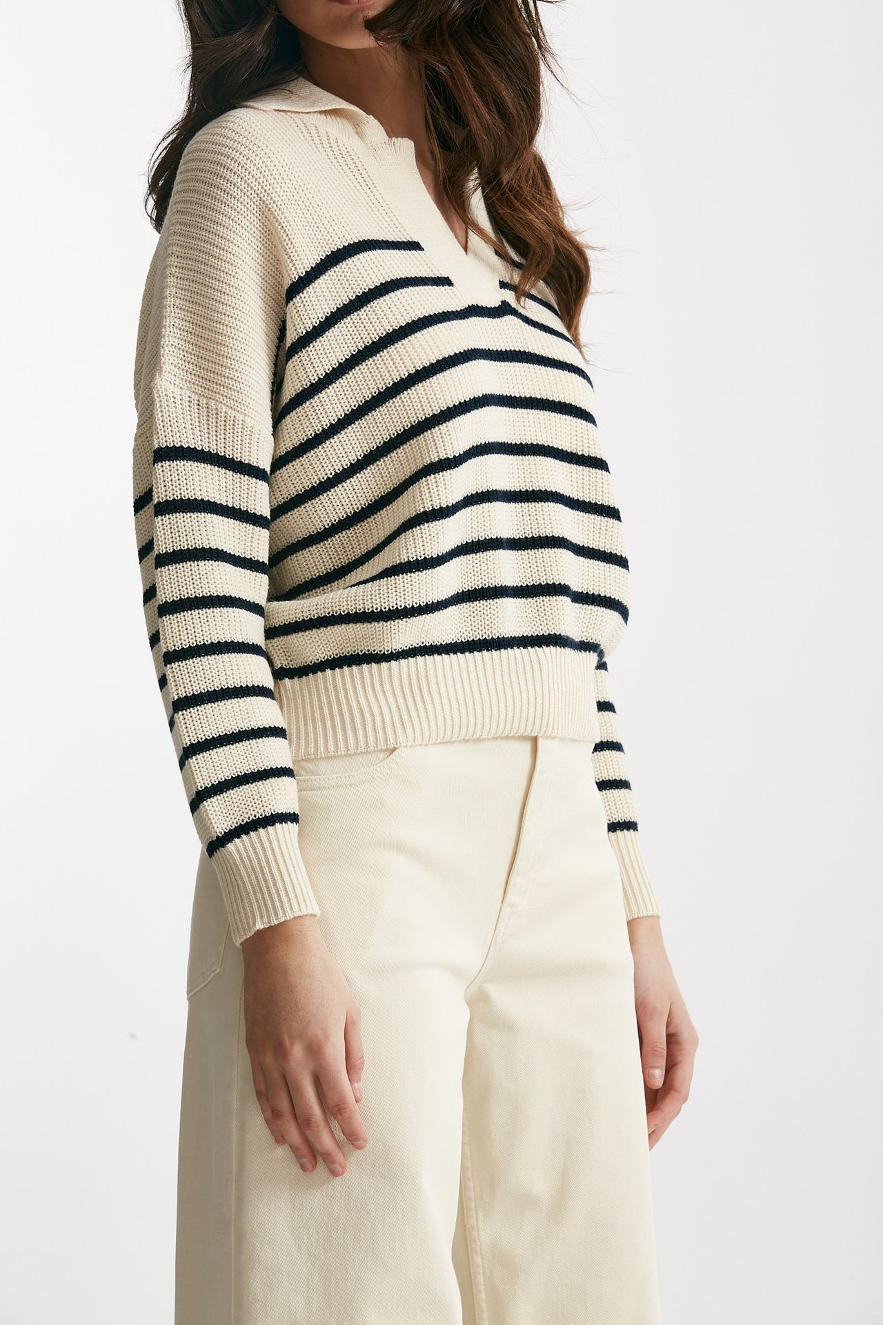 maglia lavorata in cotone rigata panna e blu women Be you - 4