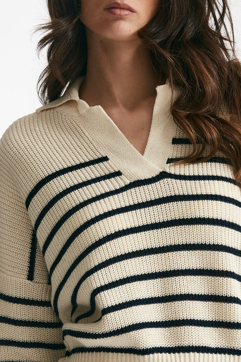 maglia lavorata in cotone rigata panna e blu women Be you - 5
