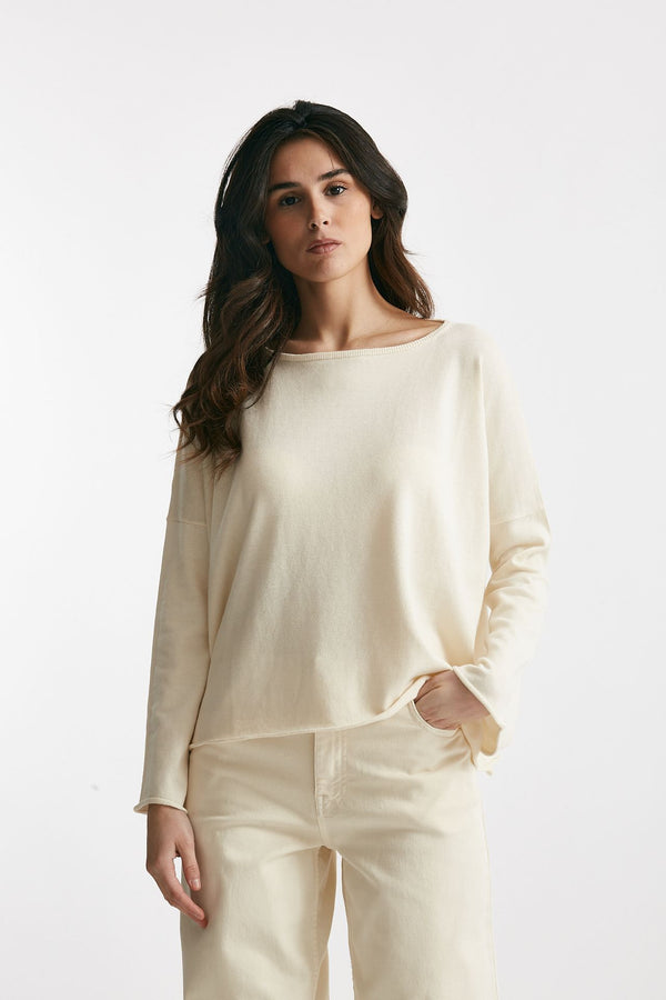 maglia ampia in cotone e cachemire panna women Be you