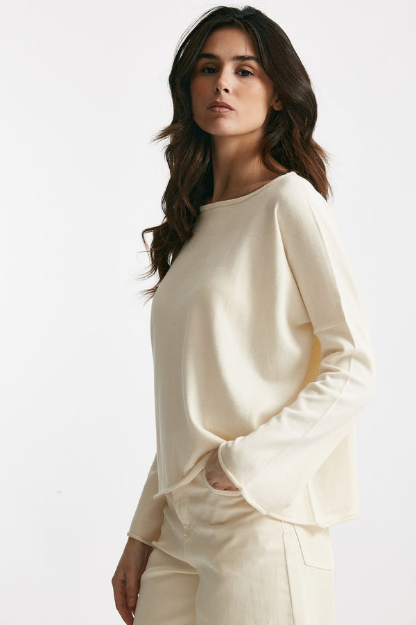maglia ampia in cotone e cachemire panna women Be you