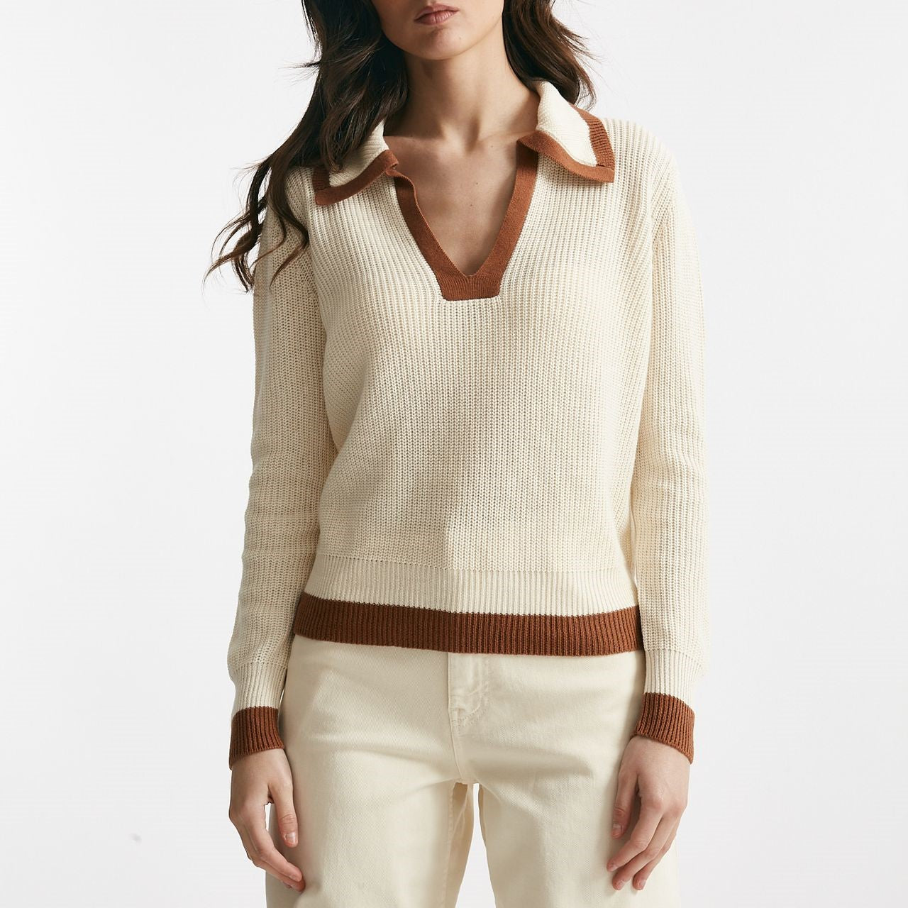 maglia lavorata in cotone panna con profili bruciato women Be you - 6