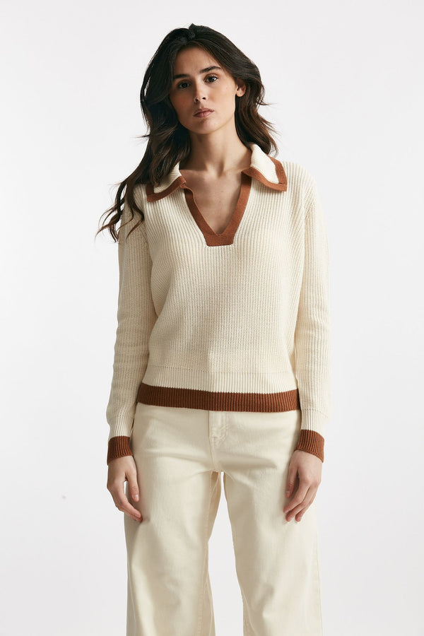maglia lavorata in cotone panna con profili bruciato women Be you