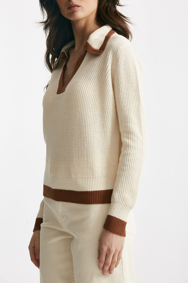 maglia lavorata in cotone panna con profili bruciato women Be you - 2