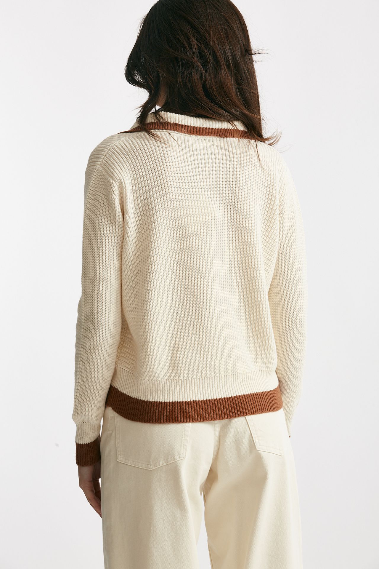 maglia lavorata in cotone panna con profili bruciato women Be you - 3