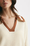 maglia lavorata in cotone panna con profili bruciato women Be you - 4