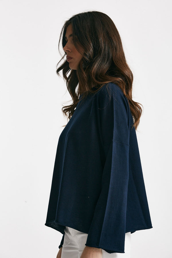 maglia ampia in cotone e cachemire blu women Be you