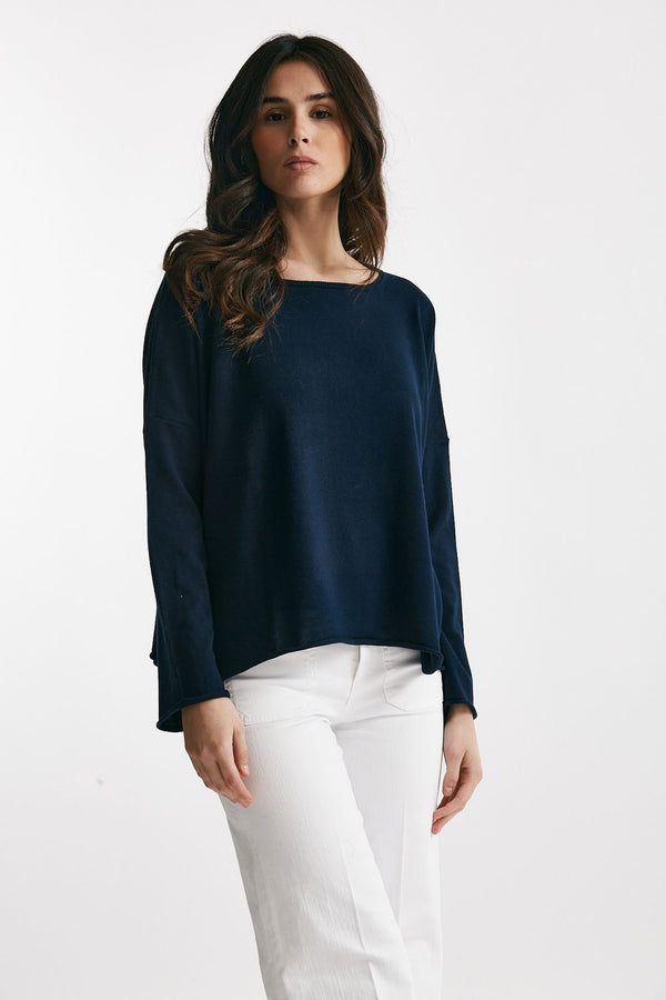 maglia ampia in cotone e cachemire blu women Be you