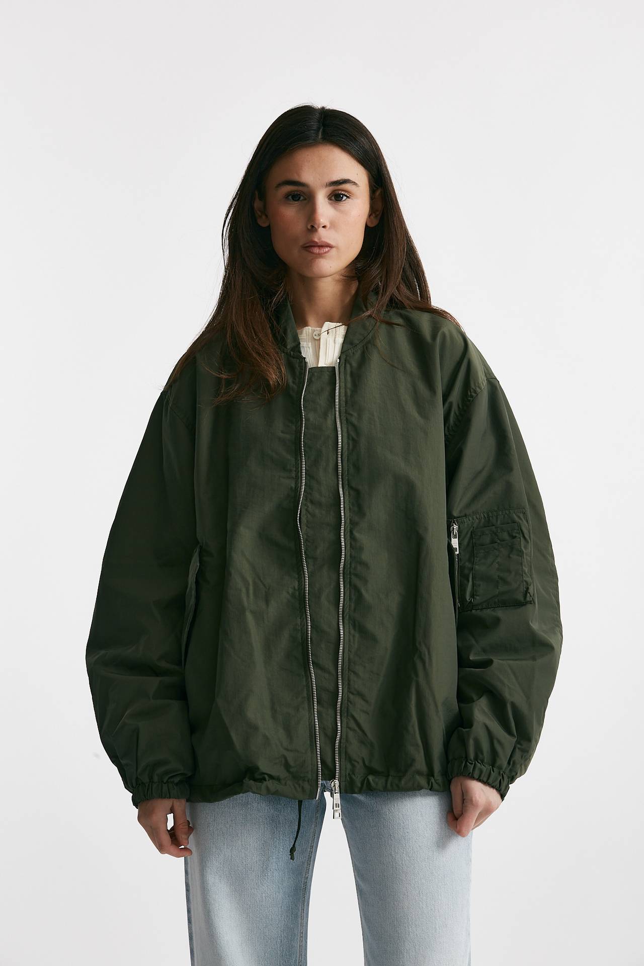 bomber over in nylon verde militare women Giorgio brato - 1