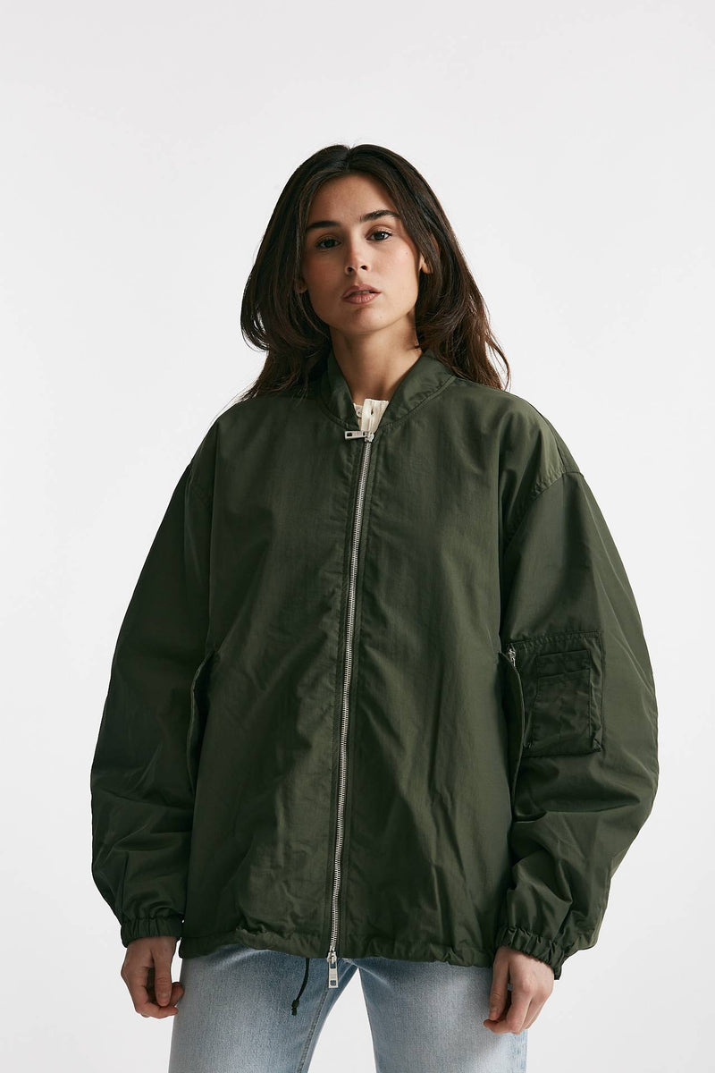 bomber over in nylon verde militare women Giorgio brato - 6