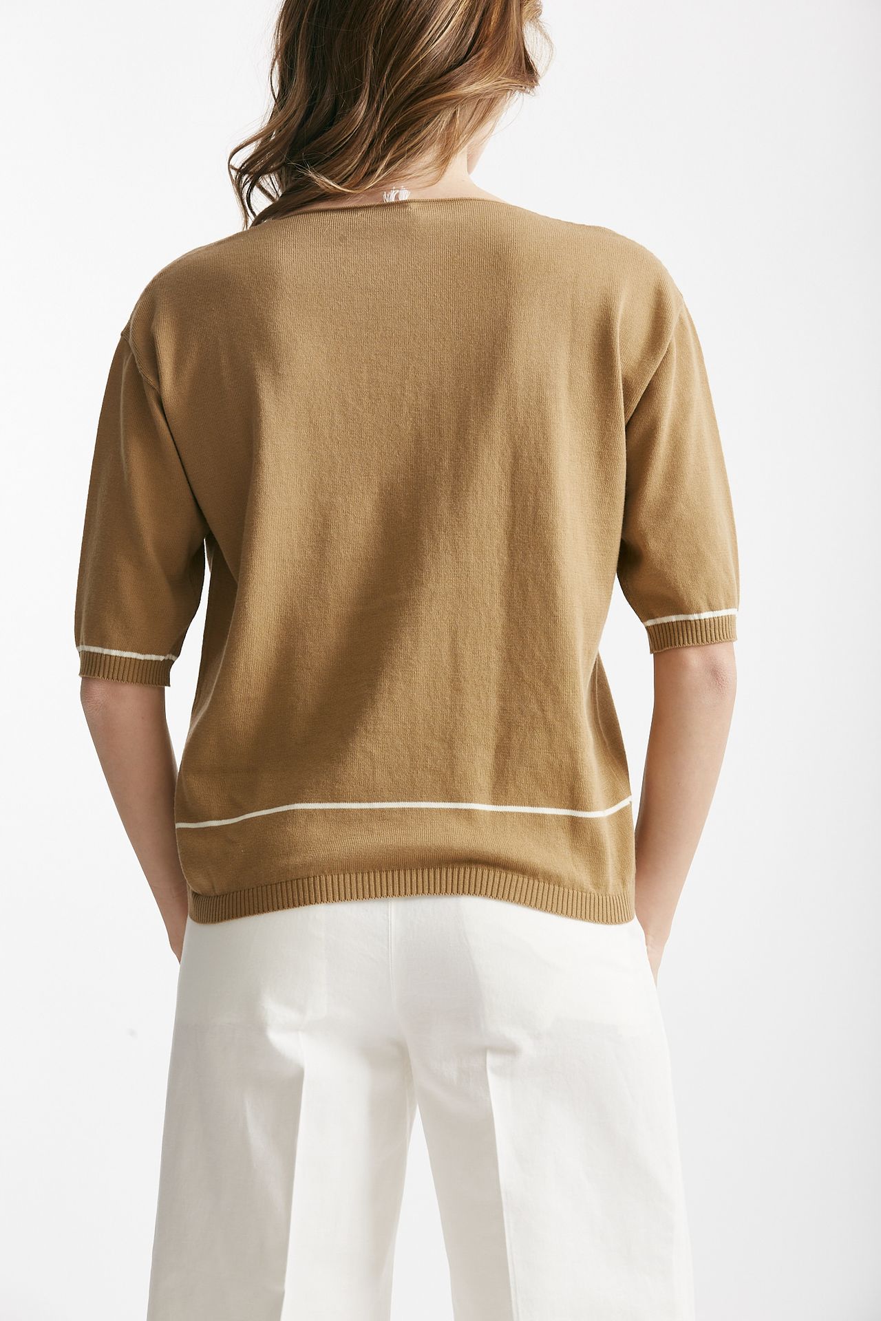 maglia scollo v cammello con riga panna women Clouds - 2
