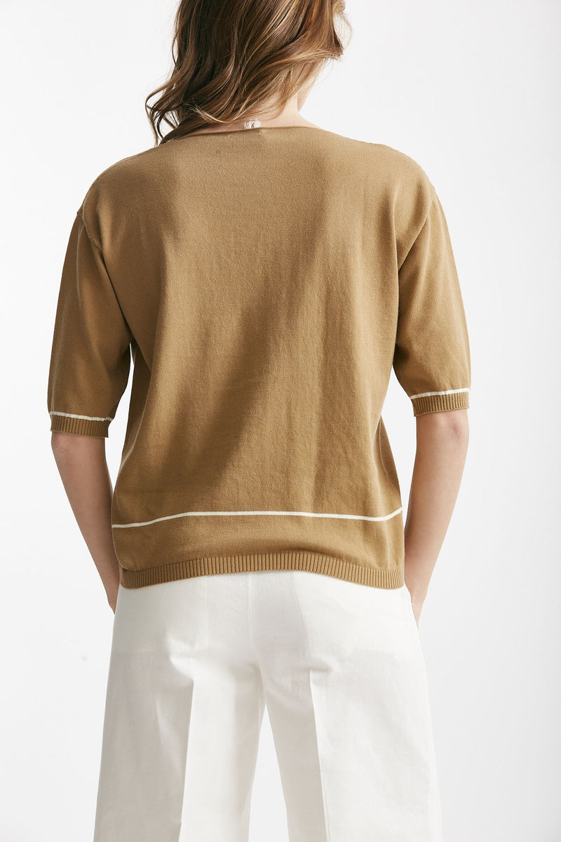 maglia scollo v cammello con riga panna women Clouds - 2