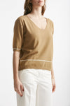 maglia scollo v cammello con riga panna women Clouds - 3