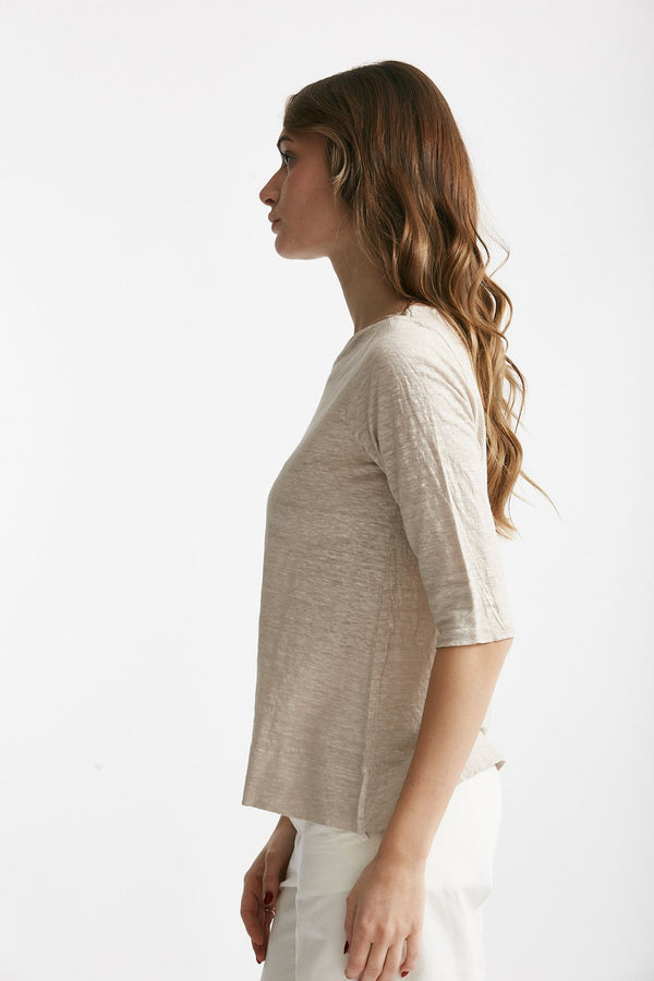 t-shirt in lino beige scollo tondo women Clouds
