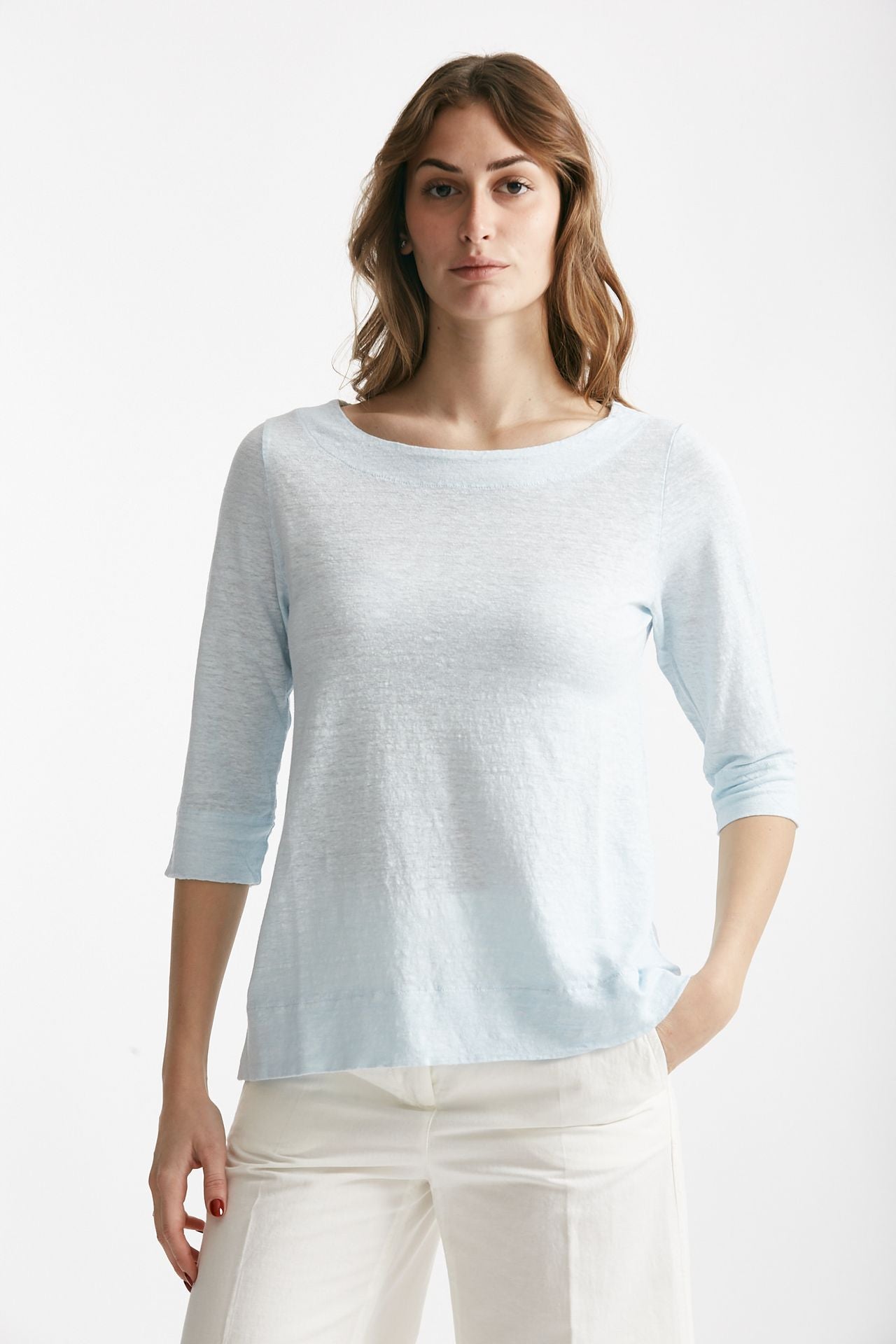 t-shirt in lino azzurro chiaro scollo tondo women Clouds - 1