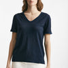t-shirt in lino blu scollo a v women Clouds - 5