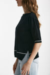 maglia in cotone nero con riga bianca spalla scesa women Clouds - 2