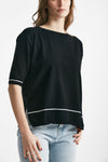 maglia in cotone nero con riga bianca spalla scesa women Clouds - 4