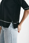 maglia in cotone nero con riga bianca spalla scesa women Clouds - 5