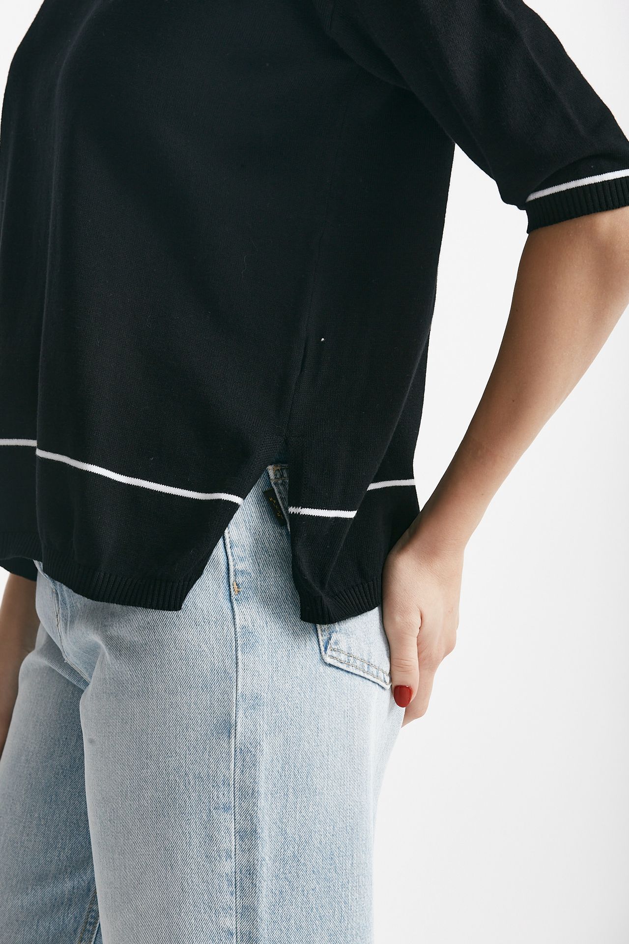 maglia in cotone nero con riga bianca spalla scesa women Clouds - 5